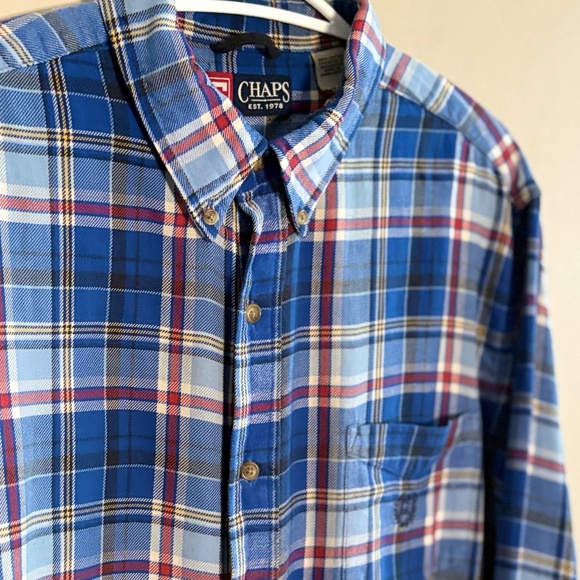Vintage Chaps Blue & Red Plaid Lightweight Flannel Button Down Shirt - Picture 3 of 15